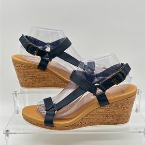 Teva Arrabelle Universal Leather Wedge Sandal Tan Blue Size 9.5 Beachy Boho